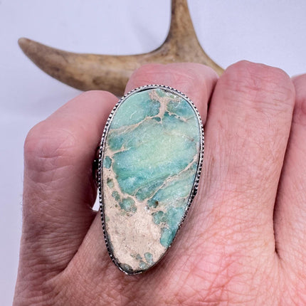 Vintage Green Turquoise Silver Bronze Ring: Statement Jewelry-Rings-TomWayne Jewelers
