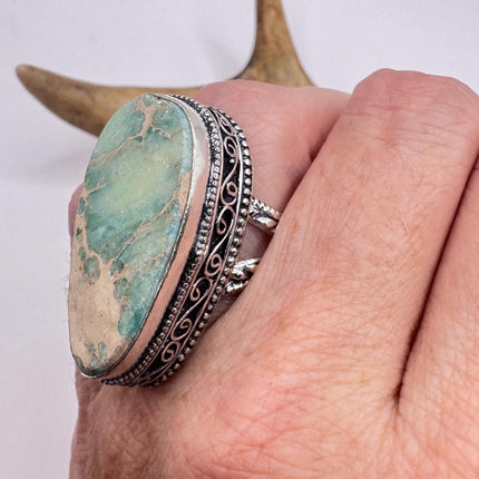 Vintage Green Turquoise Silver Bronze Ring: Statement Jewelry-Rings-TomWayne Jewelers