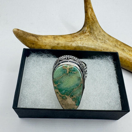 Vintage Green Turquoise Silver Bronze Ring: Statement Jewelry-Rings-TomWayne Jewelers