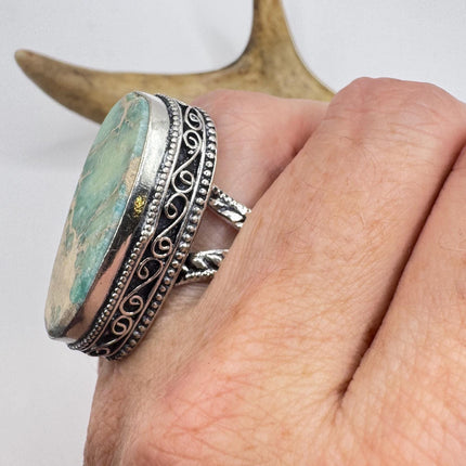 Vintage Green Turquoise Silver Bronze Ring: Statement Jewelry-Rings-TomWayne Jewelers