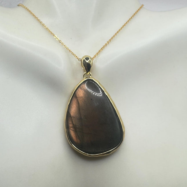 Vintage Rainbow Labradorite Gold Filled Choker Pendant Necklace-Necklaces-TomWayne Jewelers