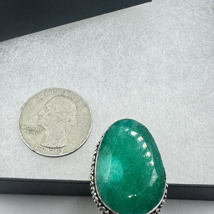 Vintage Green Emerald Boho Cocktail Ring Silver-Rings-TomWayne Jewelers