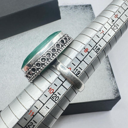 Vintage Green Emerald Boho Cocktail Ring Silver-Rings-TomWayne Jewelers