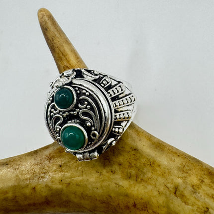 Vintage Silver Bronze Poison Ring | Retro Green Chrysoprase Unique Gift Statement Ring-Rings-TomWayne Jewelers