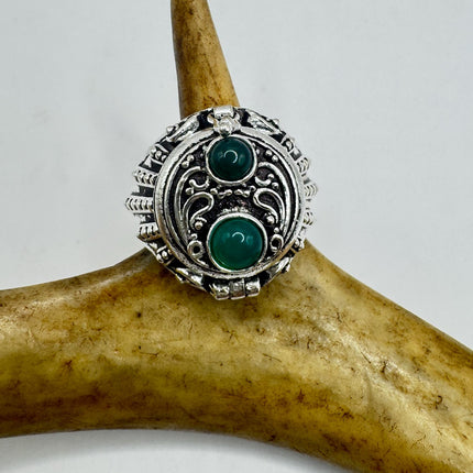 Vintage Silver Bronze Poison Ring | Retro Green Chrysoprase Unique Gift Statement Ring-Rings-TomWayne Jewelers