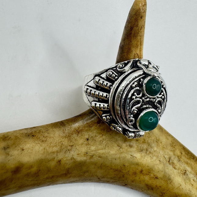 Vintage Silver Bronze Poison Ring | Retro Green Chrysoprase Unique Gift Statement Ring-Rings-TomWayne Jewelers