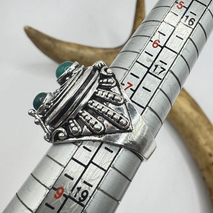 Vintage Silver Bronze Poison Ring | Retro Green Chrysoprase Unique Gift Statement Ring-Rings-TomWayne Jewelers