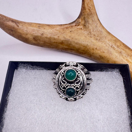 Vintage Silver Bronze Poison Ring | Retro Green Chrysoprase Unique Gift Statement Ring-Rings-TomWayne Jewelers