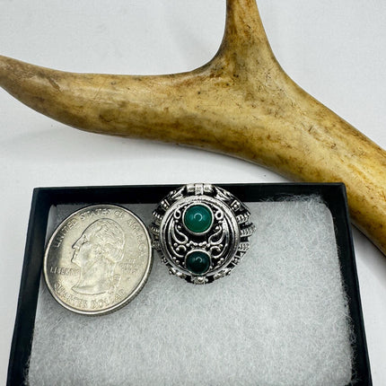Vintage Silver Bronze Poison Ring | Retro Green Chrysoprase Unique Gift Statement Ring-Rings-TomWayne Jewelers