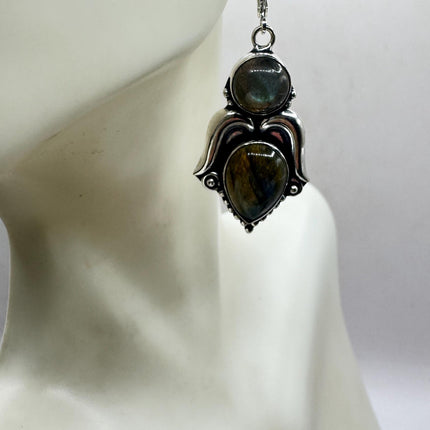 Vintage Labradorite Dangle Earrings Sterling Silver Leverbacks-Earrings-TomWayne Jewelers