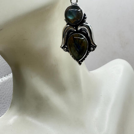 Vintage Labradorite Dangle Earrings Sterling Silver Leverbacks-Earrings-TomWayne Jewelers