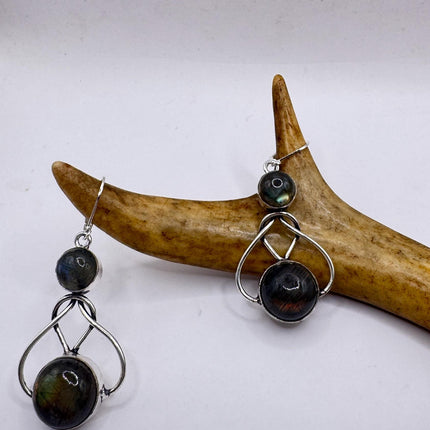 Vintage Labradorite Dangle Earrings Sterling Silver Leverbacks-Earrings-TomWayne Jewelers