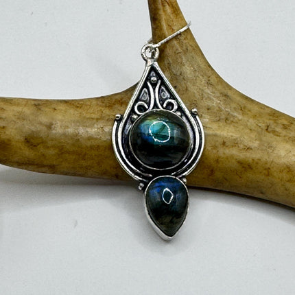 Vintage Labradorite Dangle Earrings Sterling Silver Leverbacks-Earrings-TomWayne Jewelers