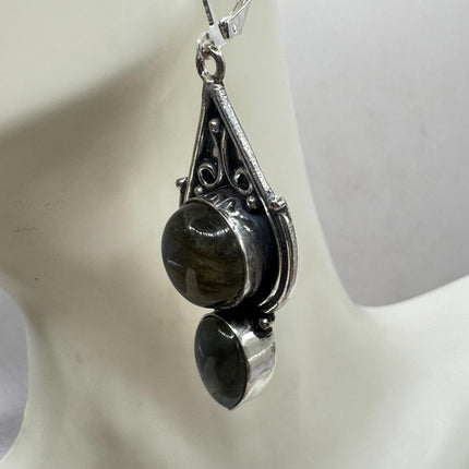 Vintage Labradorite Dangle Earrings Sterling Silver Leverbacks-Earrings-TomWayne Jewelers