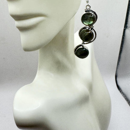 Vintage Labradorite Dangle Earrings Sterling Silver Leverbacks-Earrings-TomWayne Jewelers