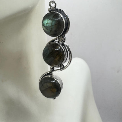 Vintage Labradorite Dangle Earrings Sterling Silver Leverbacks-Earrings-TomWayne Jewelers