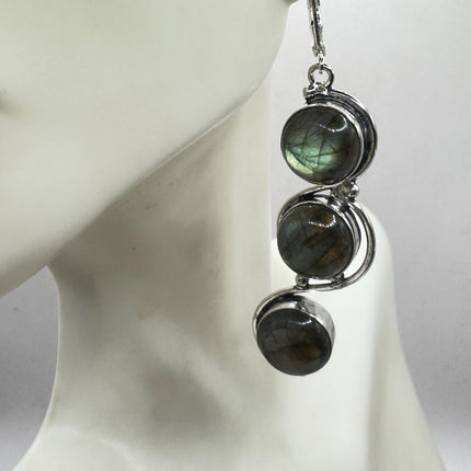 Vintage Labradorite Dangle Earrings Sterling Silver Leverbacks-Earrings-TomWayne Jewelers
