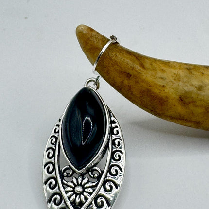 Vintage Black Onyx Dangle Earrings Sterling Silver Leverbacks-Earrings-TomWayne Jewelers