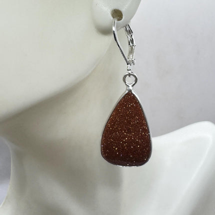 Vintage Red Goldstone Silver Earrings | 925 sterling Silver Lever Backs-Earrings-TomWayne Jewelers