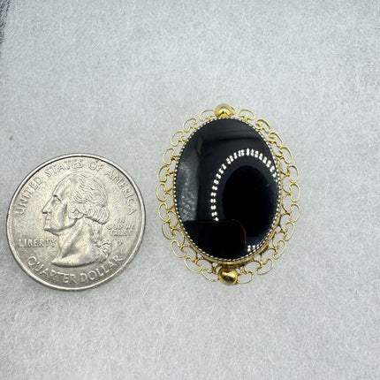Vintage Black Onyx Brooch Pin, Gold Filled black velvet choker-Pins and Brooches-TomWayne Jewelers