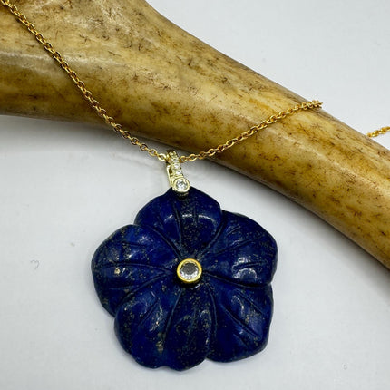 Vintage Blue lapis lazuli Flower Necklace Gold Filled-Necklaces-TomWayne Jewelers