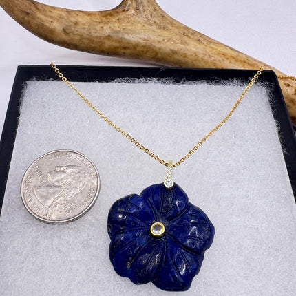 Vintage Blue lapis lazuli Flower Necklace Gold Filled-Necklaces-TomWayne Jewelers