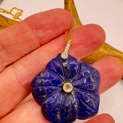 Vintage Blue lapis lazuli Flower Necklace Gold Filled-Necklaces-TomWayne Jewelers
