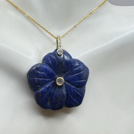 Vintage Blue lapis lazuli Flower Necklace Gold Filled-Necklaces-TomWayne Jewelers