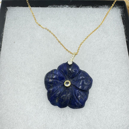 Vintage Blue lapis lazuli Flower Necklace Gold Filled-Necklaces-TomWayne Jewelers