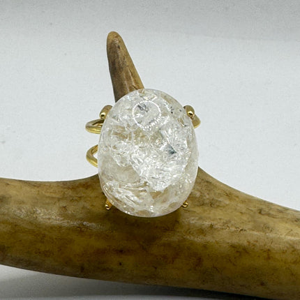 Vintage Clear Quartz Statement Ring Gold 925 Sterling Silver Adjustable-Rings-TomWayne Jewelers