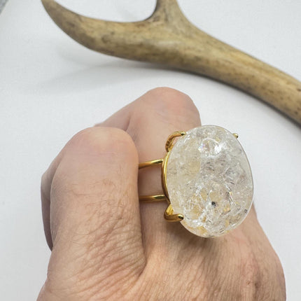 Vintage Clear Quartz Statement Ring Gold 925 Sterling Silver Adjustable-Rings-TomWayne Jewelers
