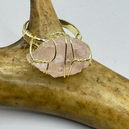 Vintage Pink Rose Quartz Statement Ring Gold 925 Sterling Silver Adjustable-Rings-TomWayne Jewelers