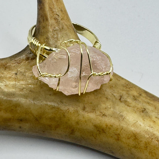 Vintage Pink Rose Quartz Statement Ring Gold 925 Sterling Silver Adjustable-Rings-TomWayne Jewelers