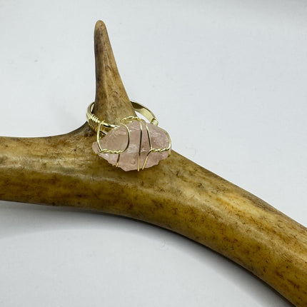 Vintage Pink Rose Quartz Statement Ring Gold 925 Sterling Silver Adjustable-Rings-TomWayne Jewelers