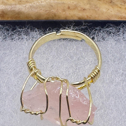 Vintage Pink Rose Quartz Statement Ring Gold 925 Sterling Silver Adjustable-Rings-TomWayne Jewelers