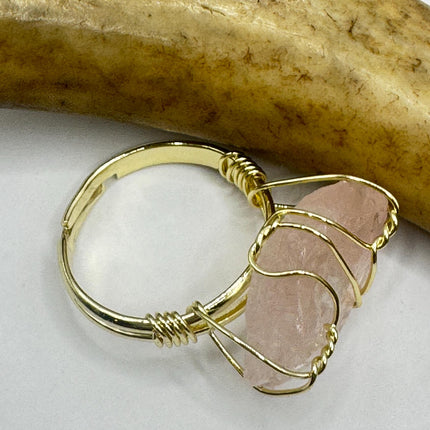 Vintage Pink Rose Quartz Statement Ring Gold 925 Sterling Silver Adjustable-Rings-TomWayne Jewelers