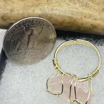 Vintage Pink Rose Quartz Statement Ring Gold 925 Sterling Silver Adjustable-Rings-TomWayne Jewelers