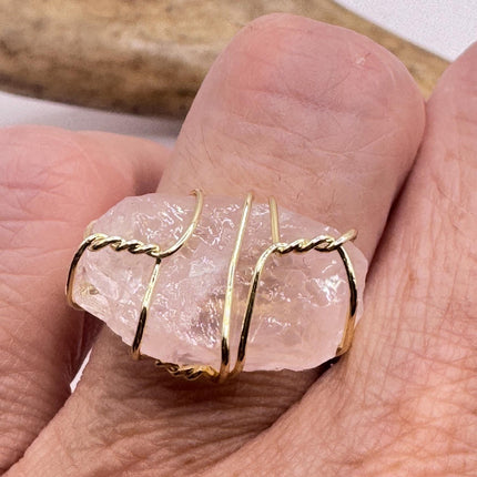 Vintage Pink Rose Quartz Statement Ring Gold 925 Sterling Silver Adjustable-Rings-TomWayne Jewelers