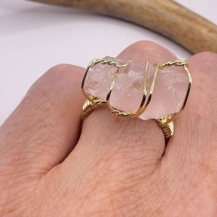 Vintage Pink Rose Quartz Statement Ring Gold 925 Sterling Silver Adjustable-Rings-TomWayne Jewelers