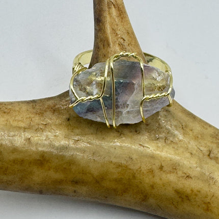 Vintage Green Purple Fluorite Statement Ring Gold 925 Sterling Silver Adjustable-Rings-TomWayne Jewelers