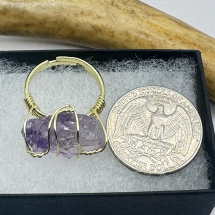 Vintage Purple Fluorite Statement Ring Gold 925 Sterling Silver Adjustable-Rings-TomWayne Jewelers