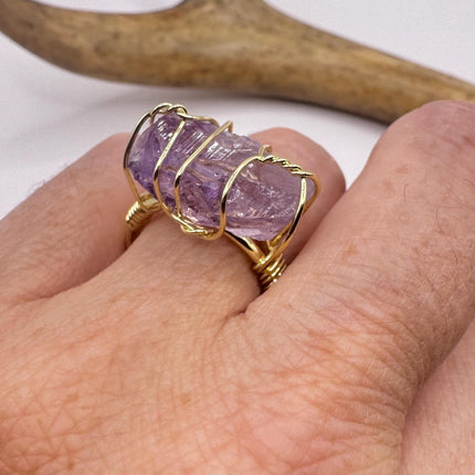 Vintage Purple Fluorite Statement Ring Gold 925 Sterling Silver Adjustable-Rings-TomWayne Jewelers