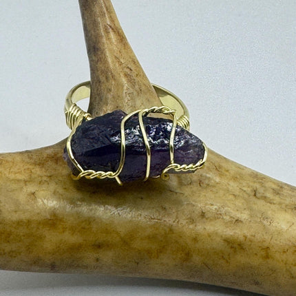Vintage Purple Fluorite Statement Ring Gold 925 Sterling Silver Adjustable-Rings-TomWayne Jewelers