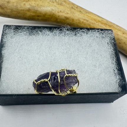 Vintage Purple Fluorite Statement Ring Gold 925 Sterling Silver Adjustable-Rings-TomWayne Jewelers