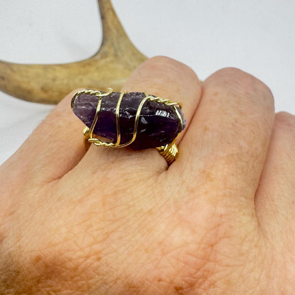 Vintage Purple Fluorite Statement Ring Gold 925 Sterling Silver Adjustable-Rings-TomWayne Jewelers