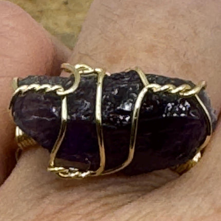 Vintage Purple Fluorite Statement Ring Gold 925 Sterling Silver Adjustable-Rings-TomWayne Jewelers