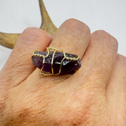 Vintage Purple Fluorite Statement Ring Gold 925 Sterling Silver Adjustable-Rings-TomWayne Jewelers
