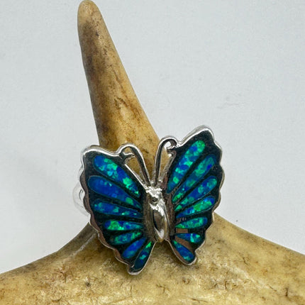 Vintage Blue Fire Opal Butterfly Ring: 925 Sterling Silver Promise Ring-Rings-TomWayne Jewelers