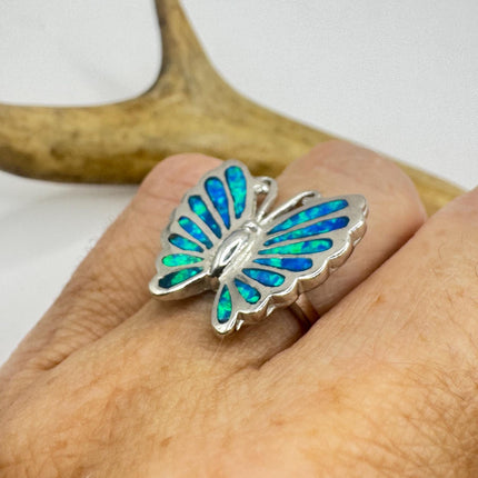 Vintage Blue Fire Opal Butterfly Ring: 925 Sterling Silver Promise Ring-Rings-TomWayne Jewelers
