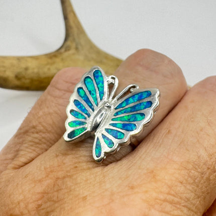 Vintage Blue Fire Opal Butterfly Ring: 925 Sterling Silver Promise Ring-Rings-TomWayne Jewelers